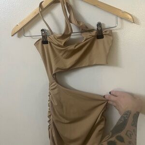 Elegant Tan Cut-Out Dress